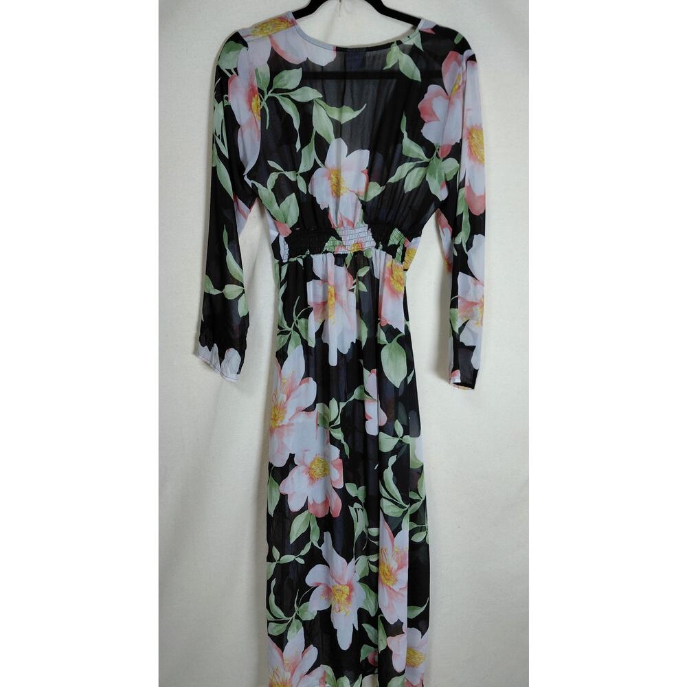 Impulsive Floral Maxi Dress Black Long Sleeve V-Neck Size M
